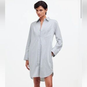 Madewell Cotton Y Neck Shirtdress in Striped Sateen Women’s XS